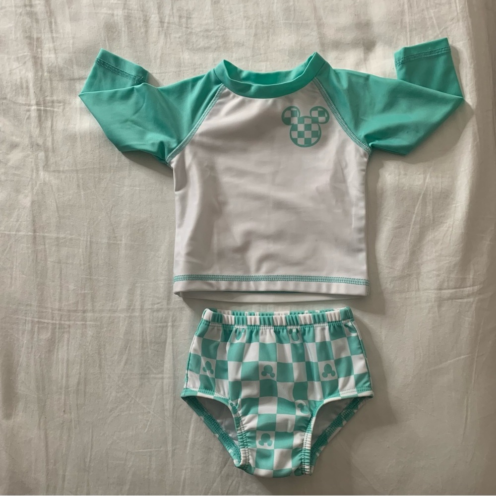 Disney Baby Mint Green Rashguard Swimsuit 0-3M